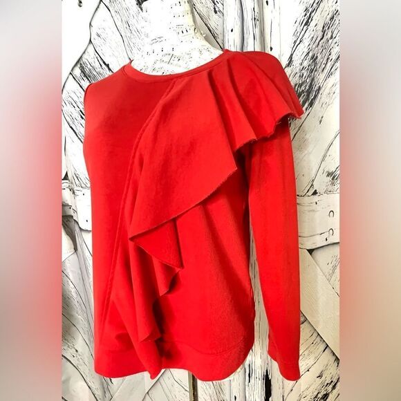 Hinge Ruffle Front Sweatshirt Red Small - Picture 2 of 5